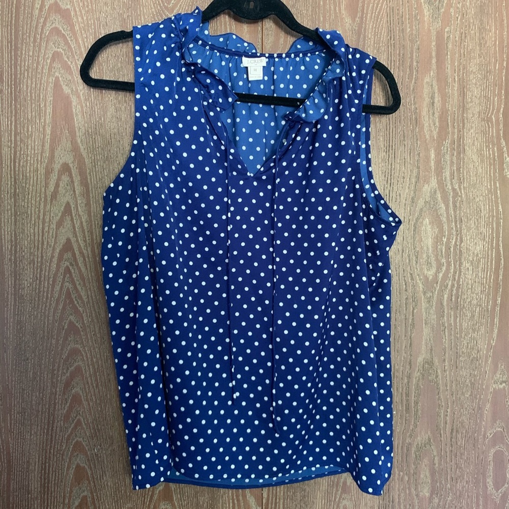 Blue J. Crew Polka Dot Blouse Size 14
